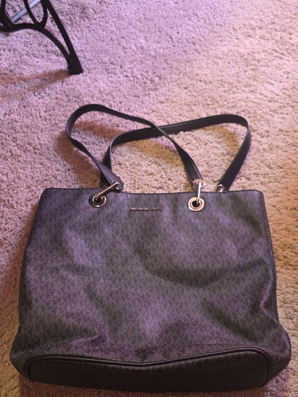 Michael Kors Dark Gray Logo-Print Tote with Black Straps